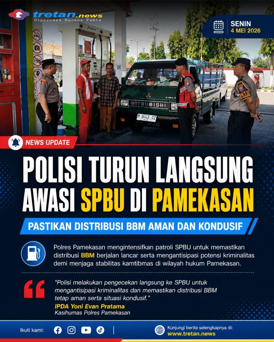 Polisi memantau aktivitas pengisian bahan bakar di SPBU wilayah Pamekasan guna memastikan stok BBM aman dan distribusi berjalan lancar.