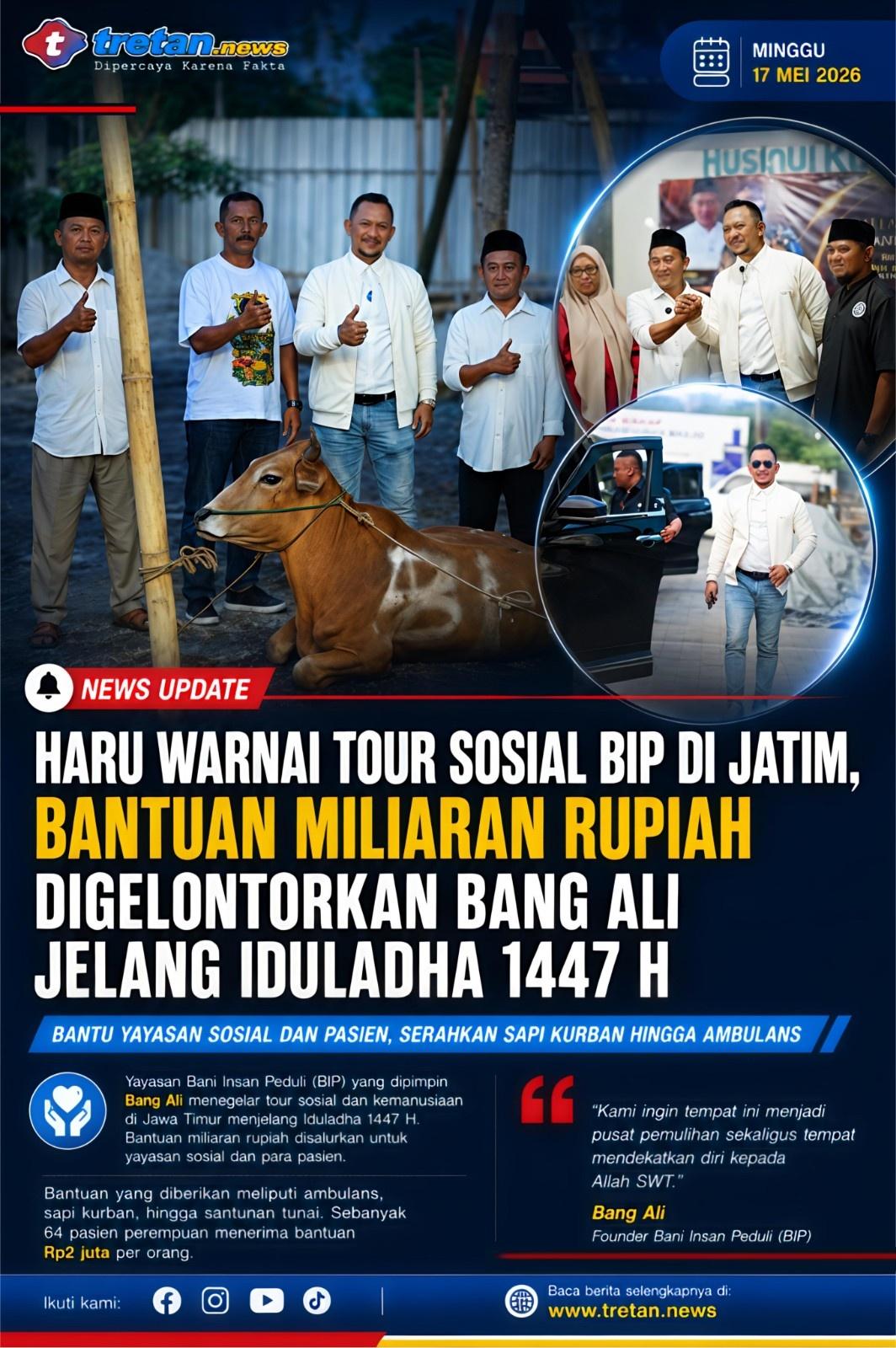 Bang Ali bersama Yayasan Bani Insan Peduli (BIP) saat kegiatan tour sosial dan penyaluran bantuan kemanusiaan di Jawa Timur menjelang Iduladha 1447 Hijriah.