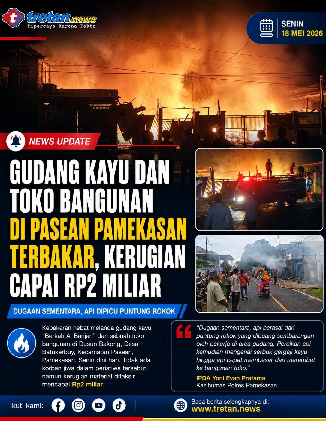 Kebakaran hebat menghanguskan gudang kayu dan toko bangunan di Pasean Pamekasan.