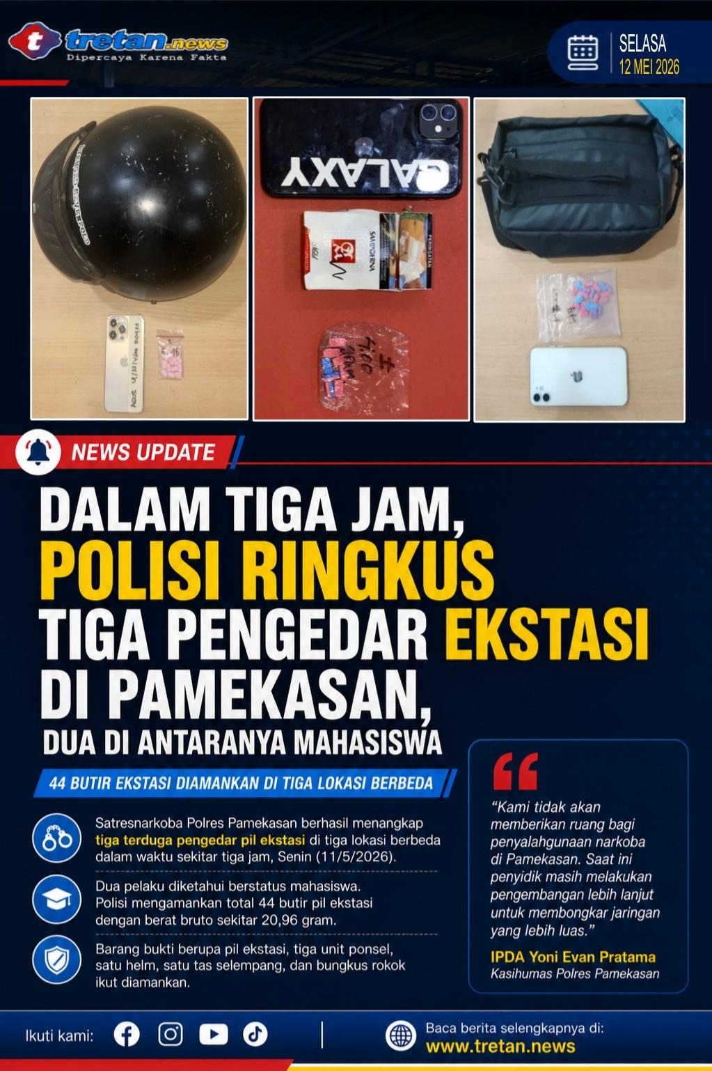 Barang bukti pil ekstasi hasil pengungkapan kasus peredaran narkoba oleh Satresnarkoba Polres Pamekasan di tiga lokasi berbeda