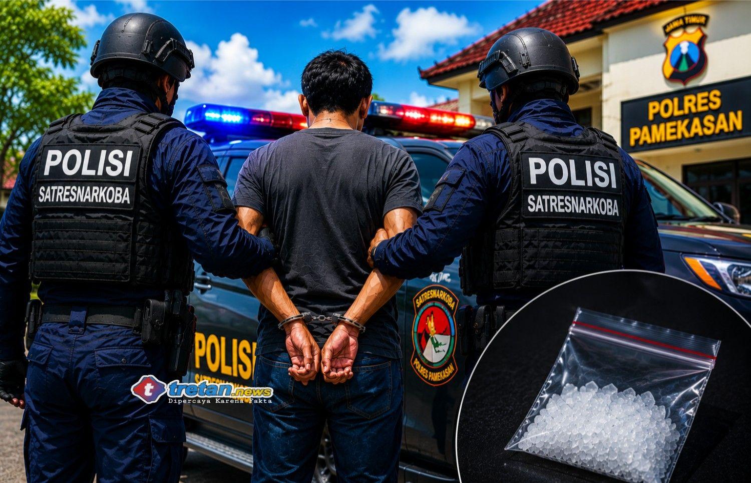Ilustrasi penangkapan warga Sampang oleh Satresnarkoba Polres Pamekasan terkait dugaan peredaran sabu dengan barang bukti sabu, korek api, dan handphone