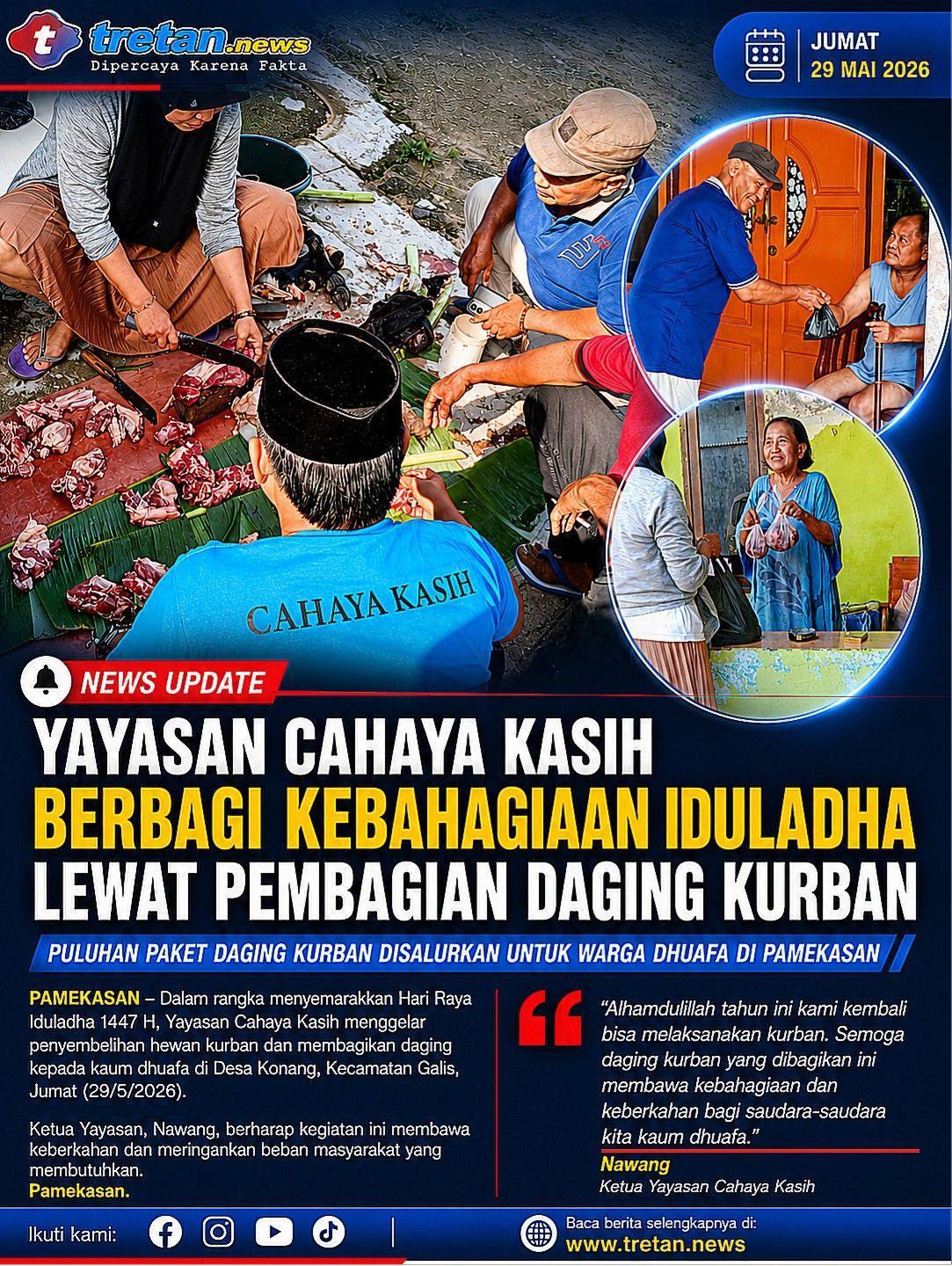 Yayasan Cahaya Kasih membagikan daging kurban kepada warga dhuafa saat perayaan Iduladha 1447 H di Galis, Pamekasan.