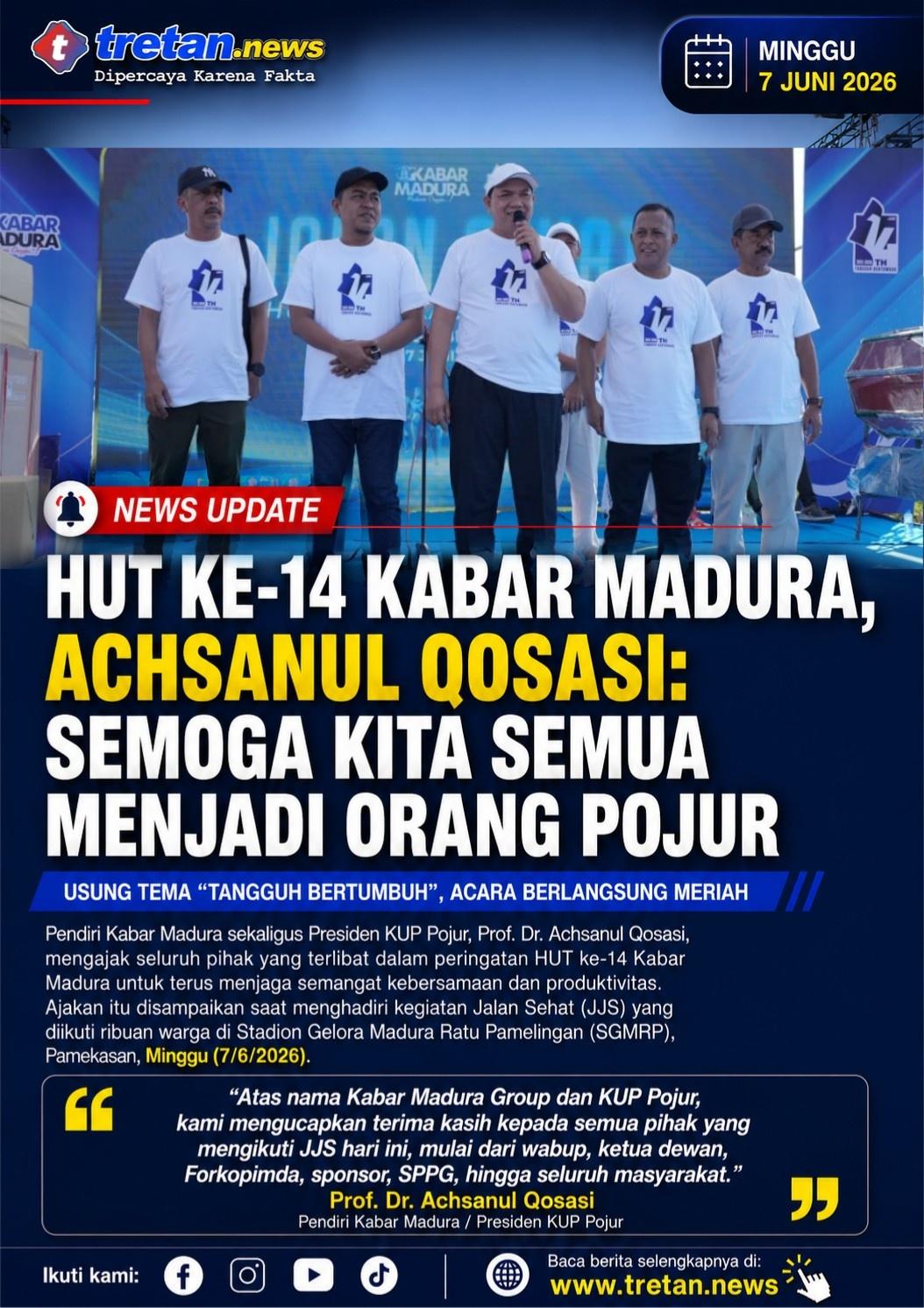 Achsanul Qosasi saat memberikan sambutan pada HUT ke-14 Kabar Madura di Pamekasan.