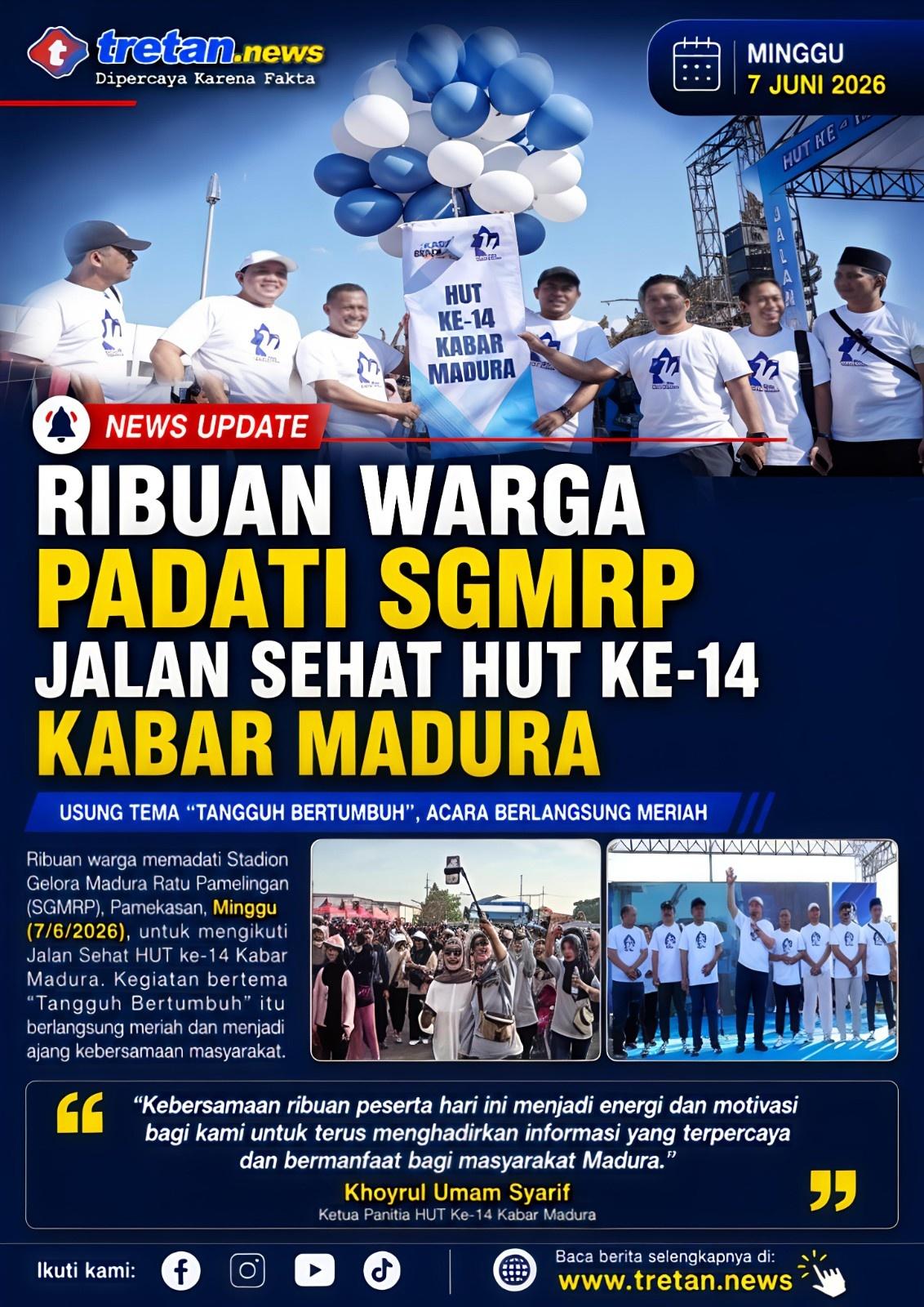 Ribuan warga mengikuti Jalan Sehat HUT ke-14 Kabar Madura di SGMRP Pamekasan.