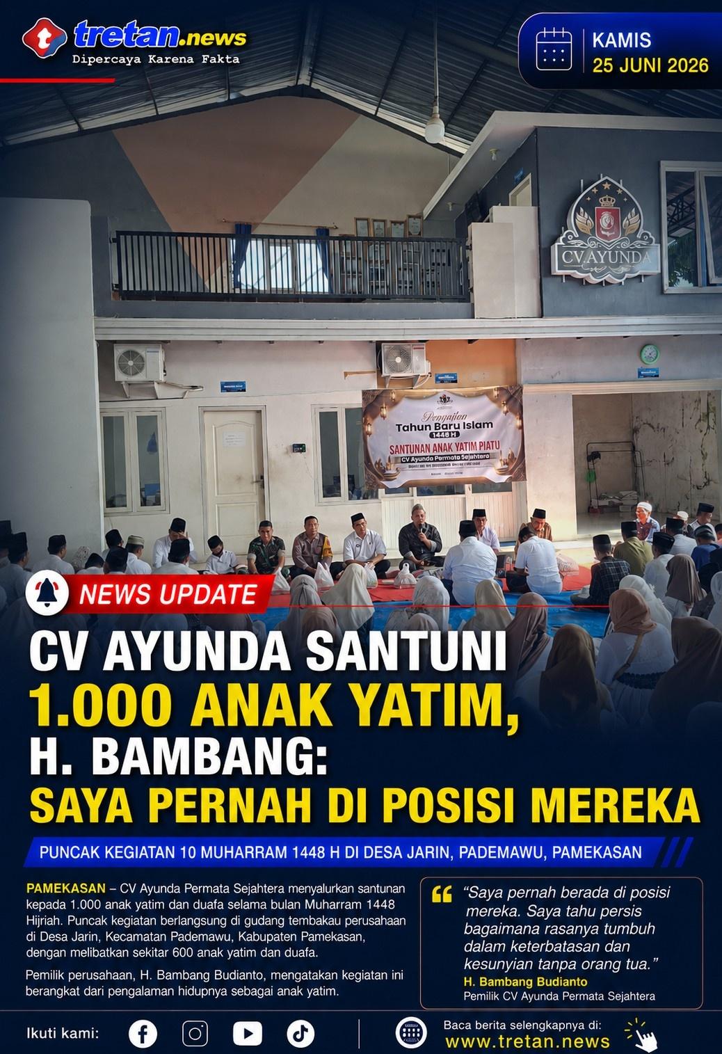 Pemilik CV Ayunda Permata Sejahtera H. Bambang bersama anak yatim penerima santunan di Pamekasan.