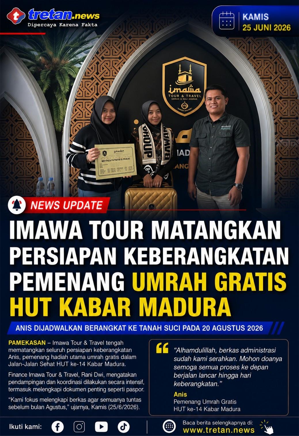 Finance Imawa Tour and Travel Rani Dwi bersama Anis pemenang umrah gratis HUT Kabar Madura.