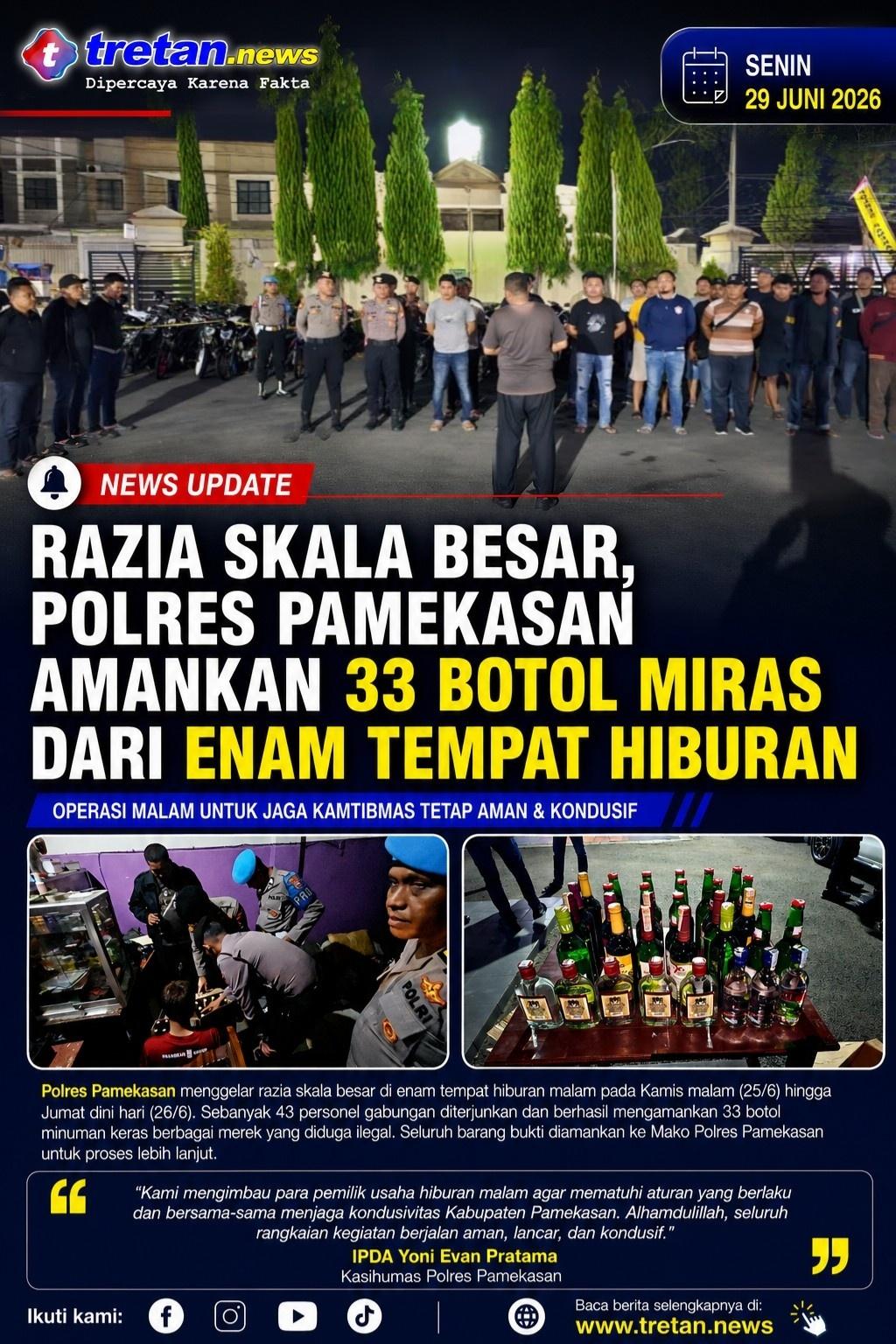 Petugas Polres Pamekasan mengamankan 33 botol miras hasil razia tempat hiburan