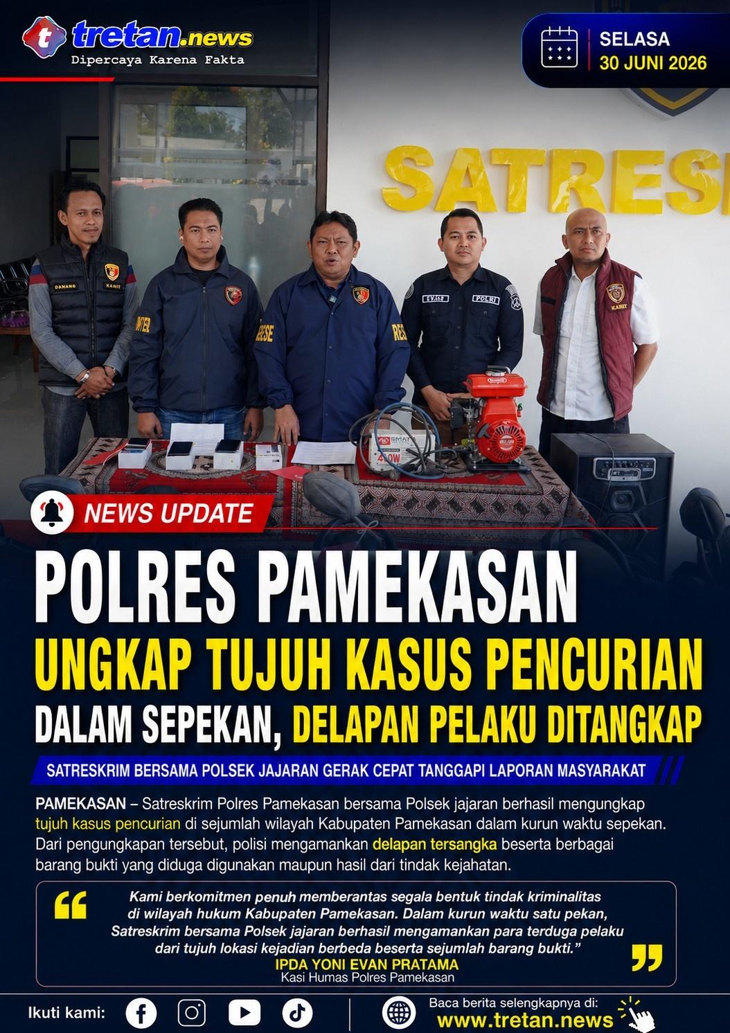 Polres Pamekasan merilis pengungkapan tujuh kasus pencurian dalam sepekan