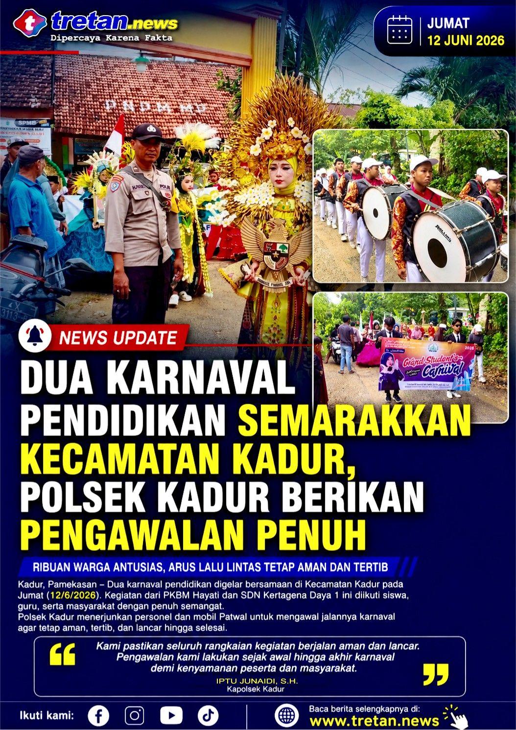 polsek-kadur-karnaval-pendidikan. Polsek Kadur mengawal karnaval pendidikan di Pamekasan.