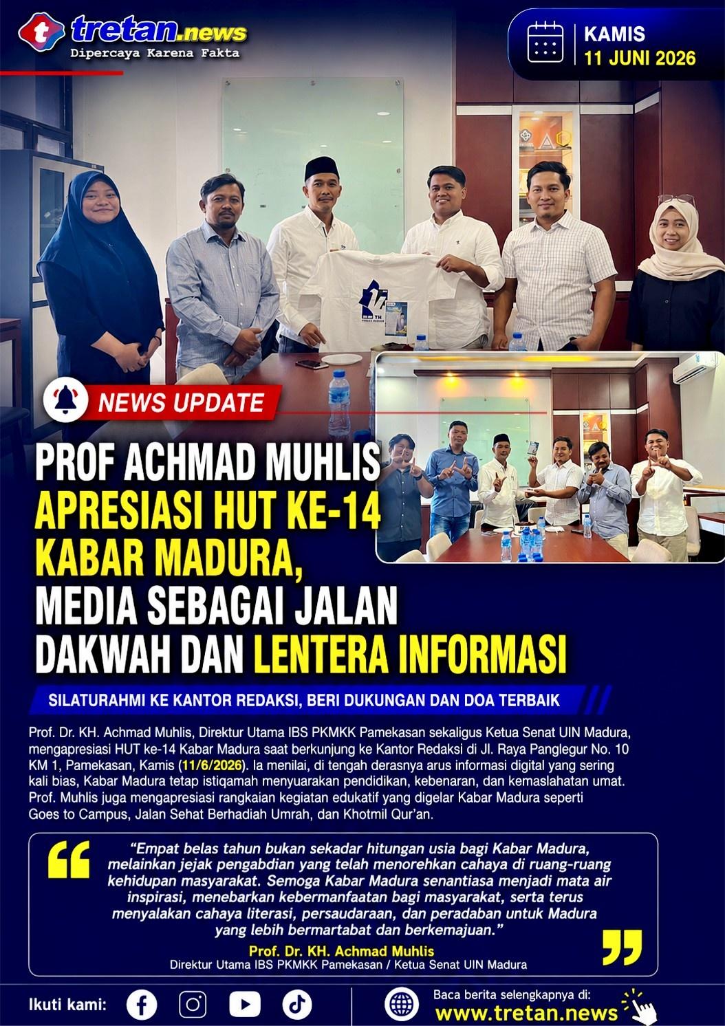 Prof Achmad Muhlis kunjungi Kantor Redaksi Kabar Madura saat HUT ke-14 di Pamekasan.