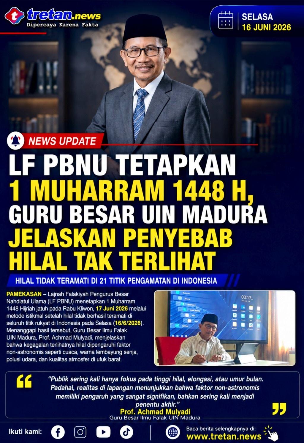 Prof Achmad Mulyadi menjelaskan penyebab hilal Muharram 1448 H tidak terlihat di Indonesia.
