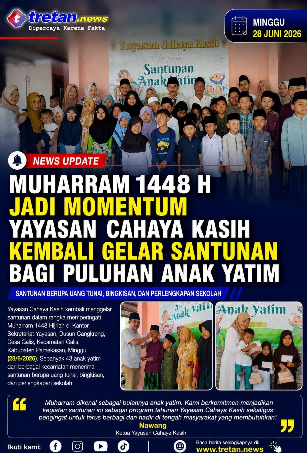 Yayasan Cahaya Kasih memberikan santunan kepada anak yatim di Pamekasan
