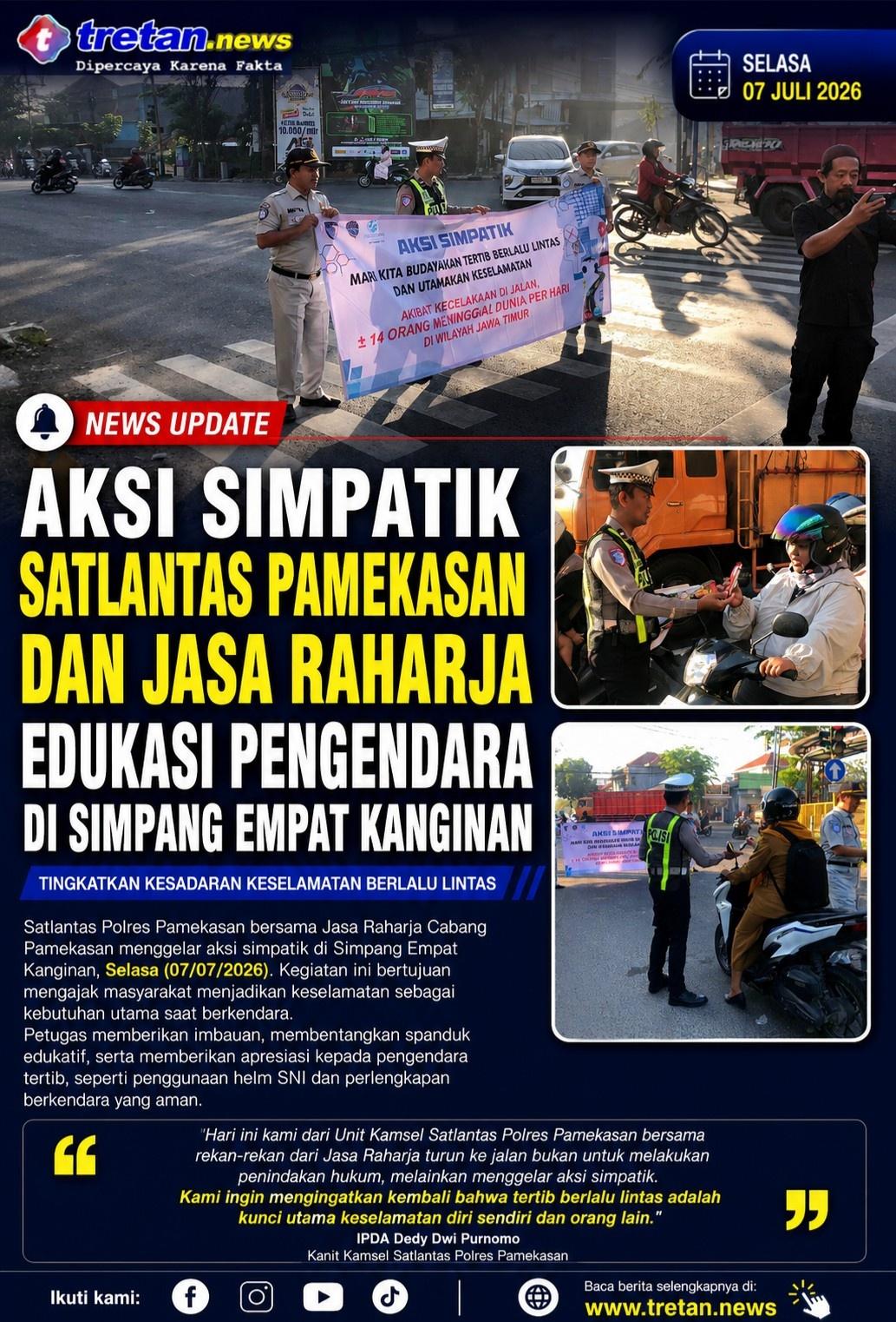 Petugas Satlantas Pamekasan bersama Jasa Raharja mengedukasi pengendara di Simpang Empat Kanginan