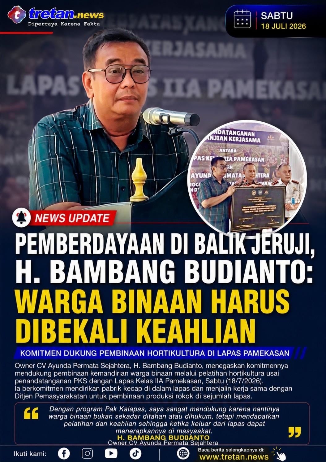 H. Bambang Budianto saat penandatanganan kerja sama pembinaan hortikultura di Lapas Pamekasan