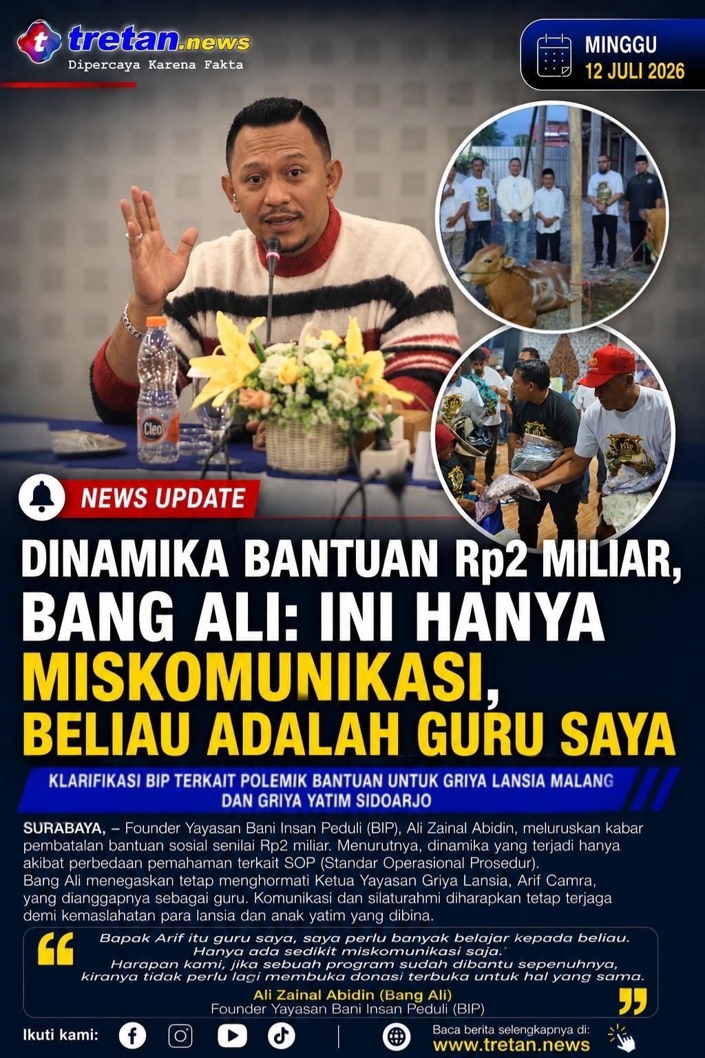Bang Ali memberikan klarifikasi terkait bantuan sosial Rp2 miliar BIP