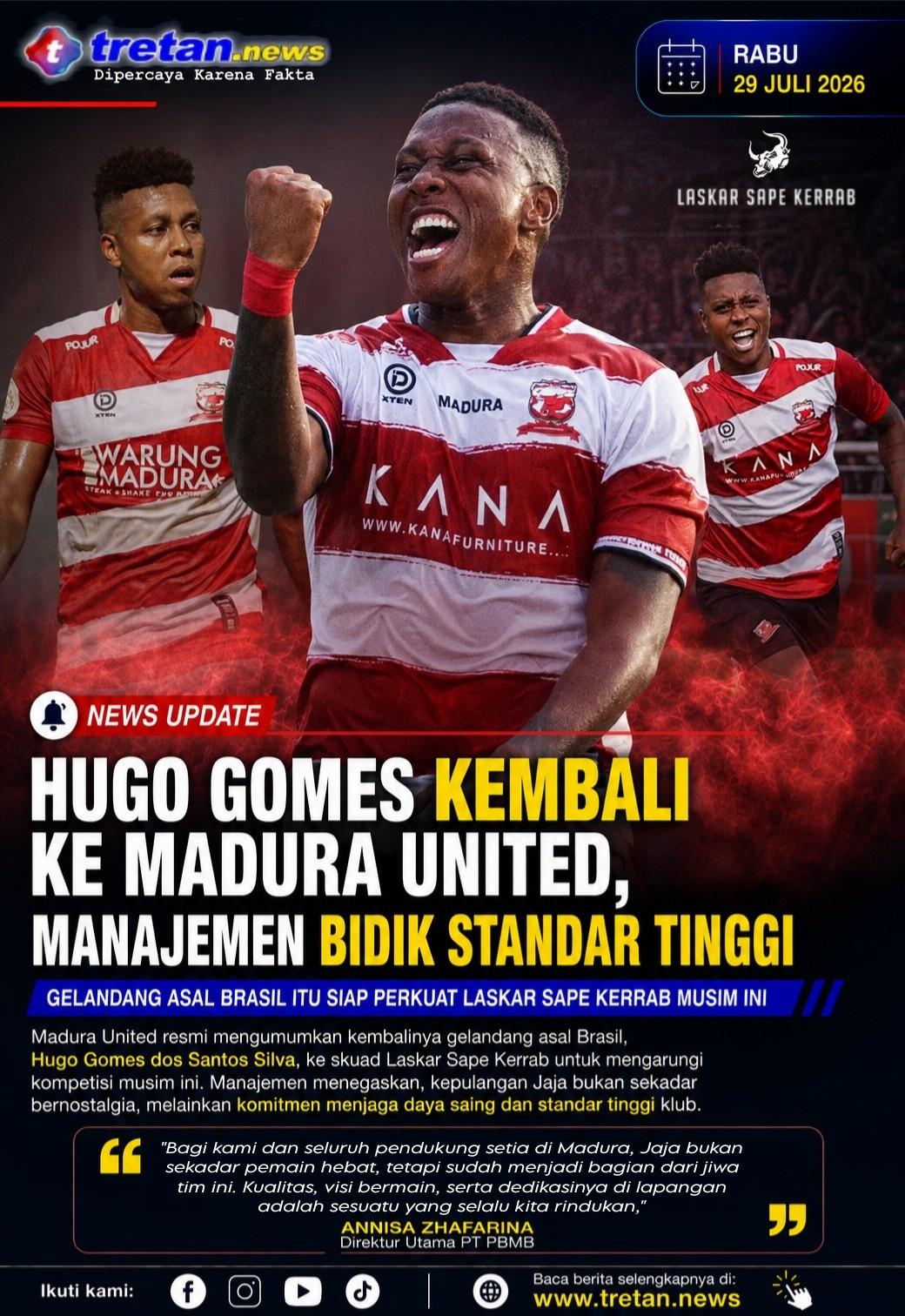 Hugo Gomes kembali diperkenalkan sebagai pemain Madura United musim 2026