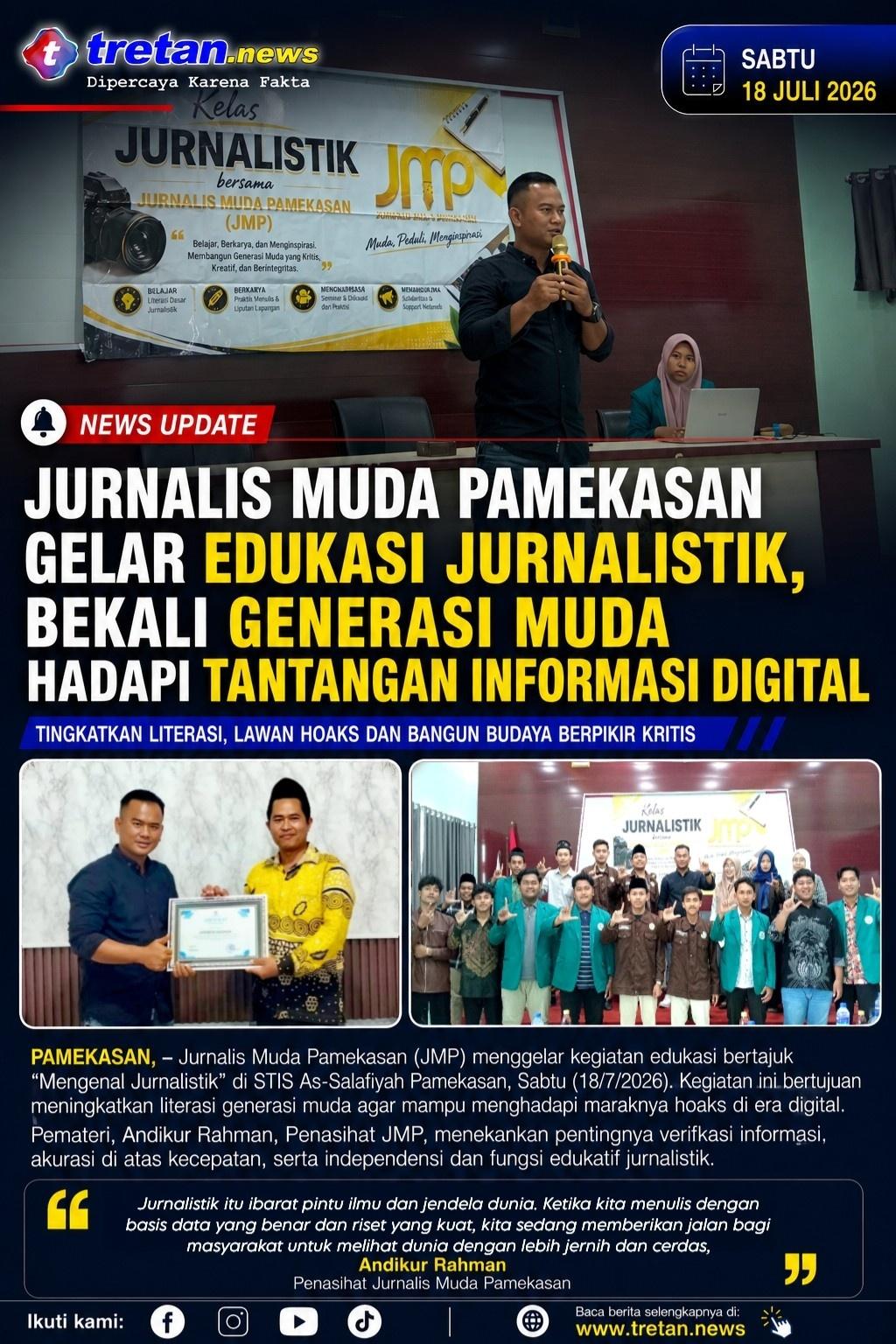 Andikur Rahman menyampaikan materi jurnalistik kepada peserta di STIS As-Salafiyah Pamekasan