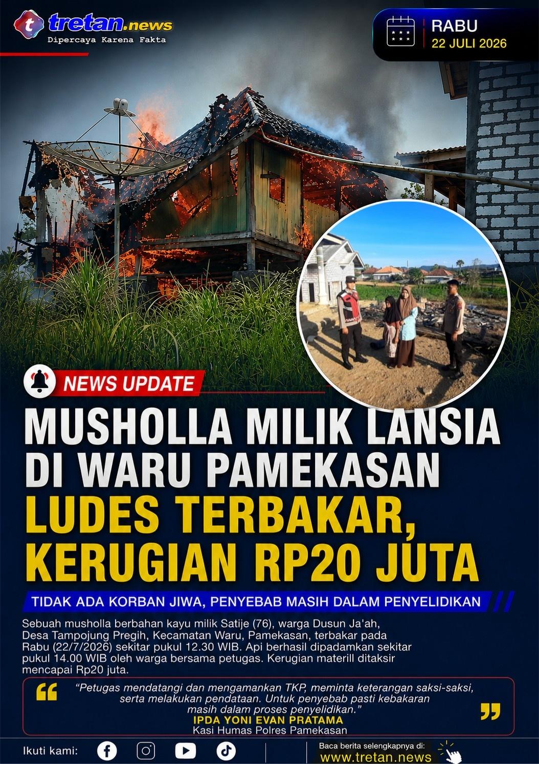 Musholla milik lansia terbakar di Desa Tampojung Pregih Waru