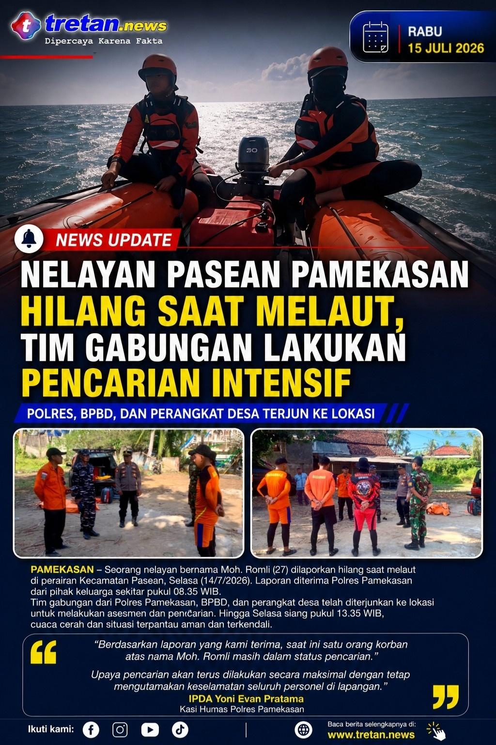Tim gabungan mencari nelayan hilang di perairan Pasean Pamekasan