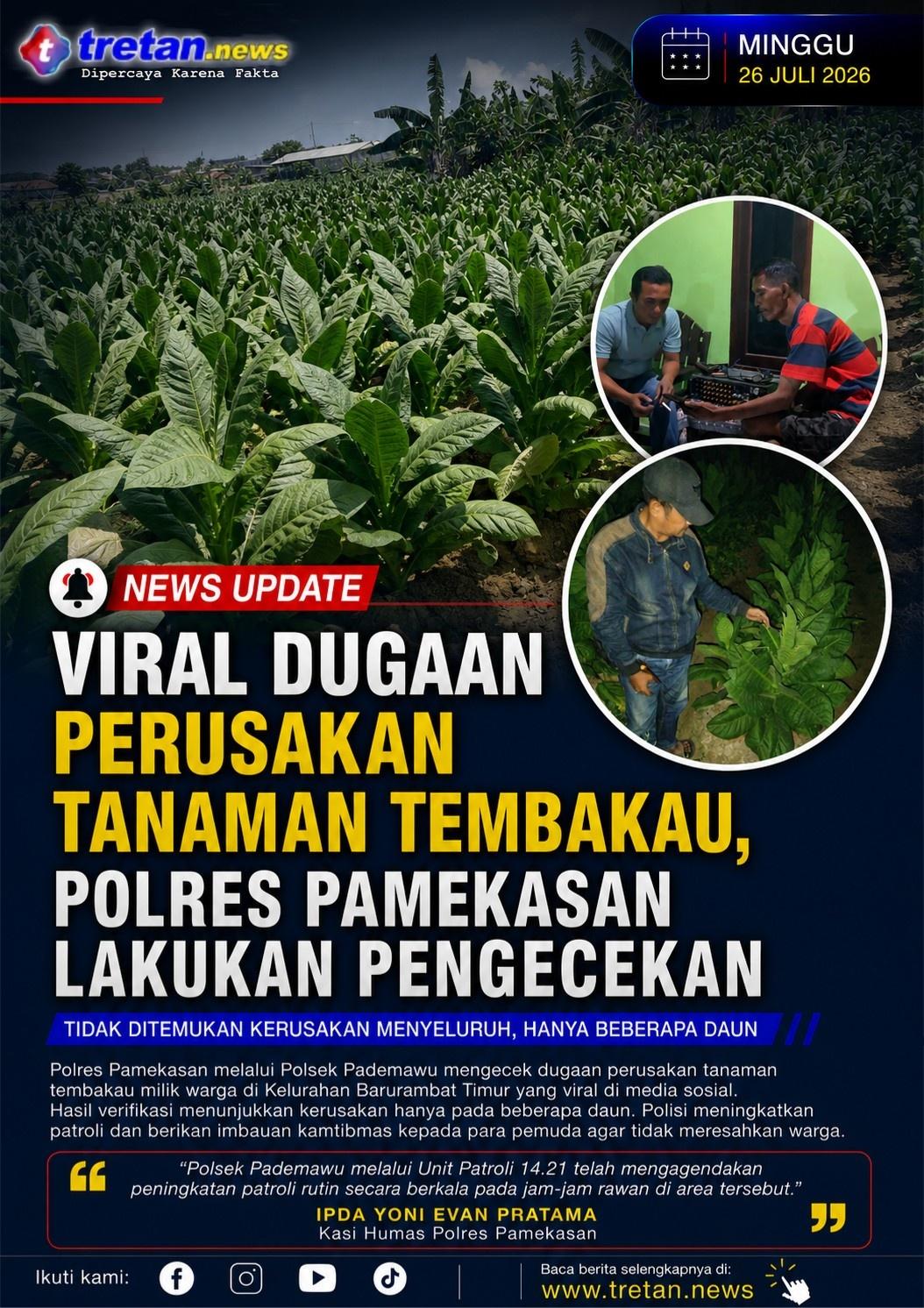 Polisi mengecek lokasi dugaan perusakan tanaman tembakau di Pademawu, Pamekasan