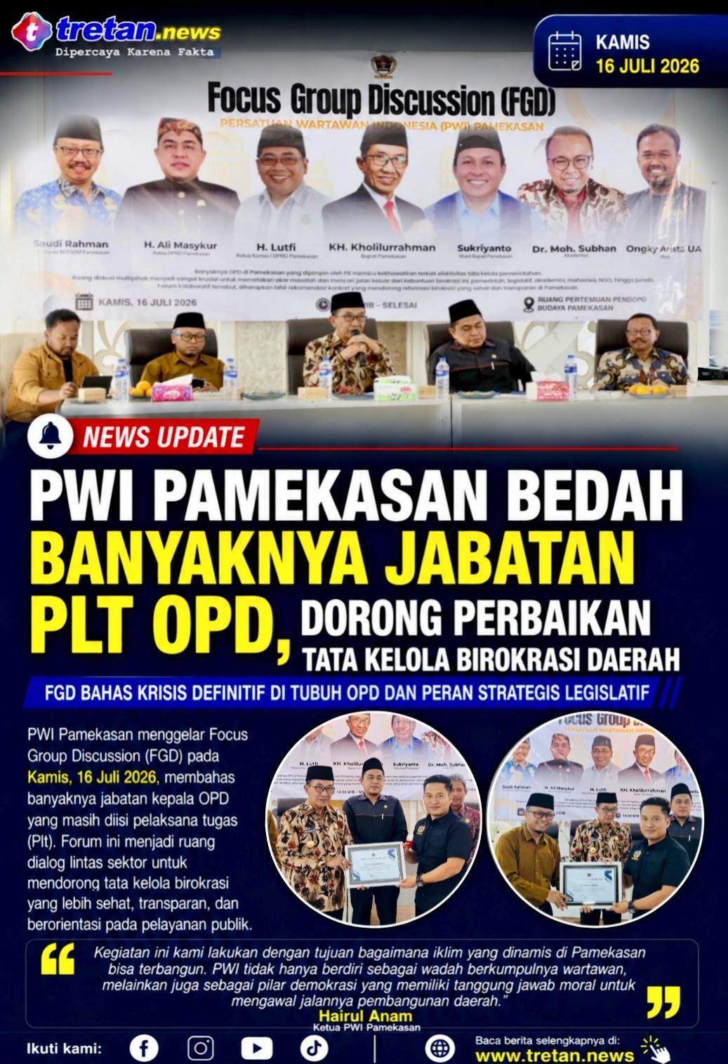 FGD PWI Pamekasan membahas banyaknya jabatan Plt OPD
