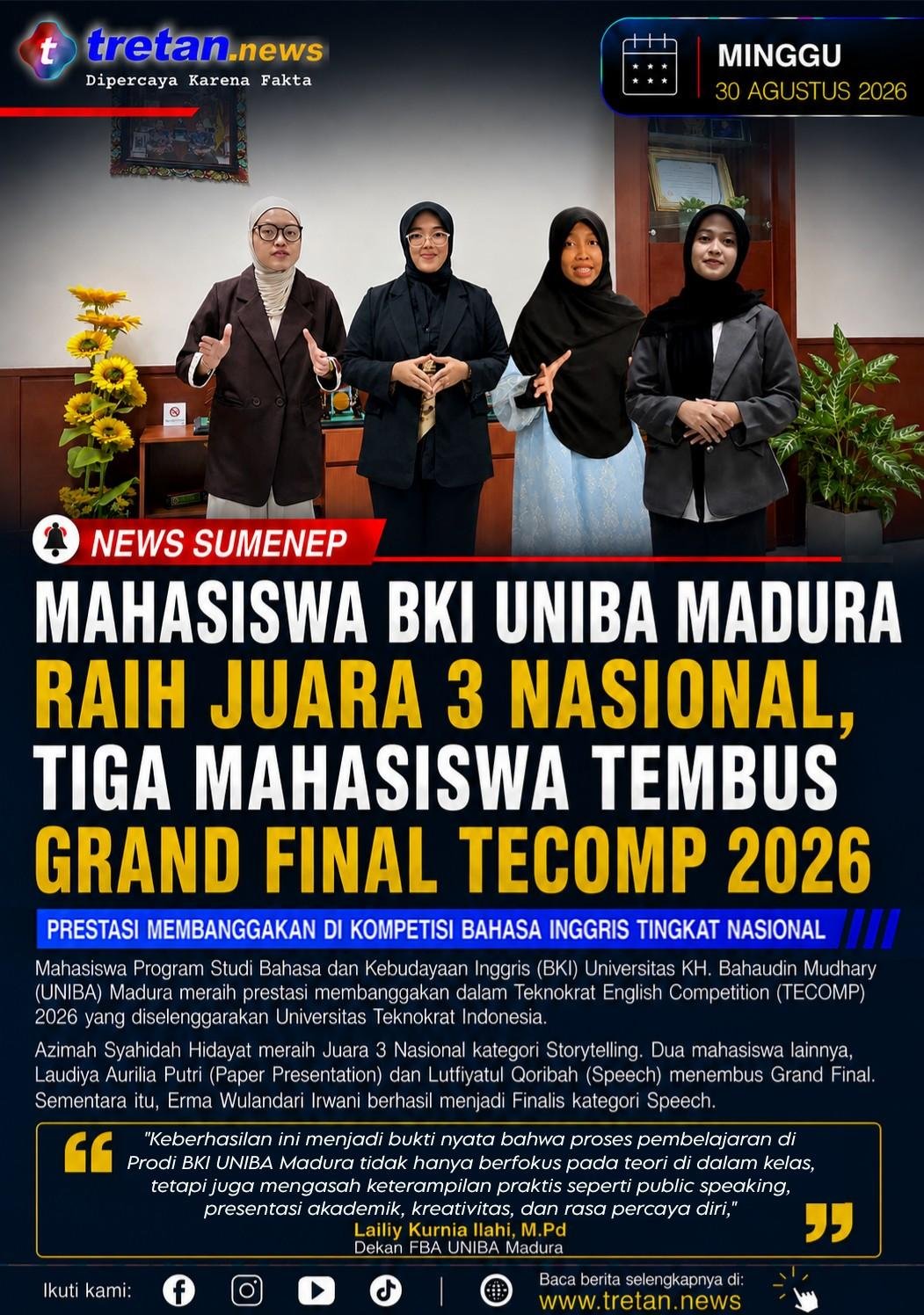 Mahasiswa BKI UNIBA Madura Juara 3 Nasional TECOMP 2026