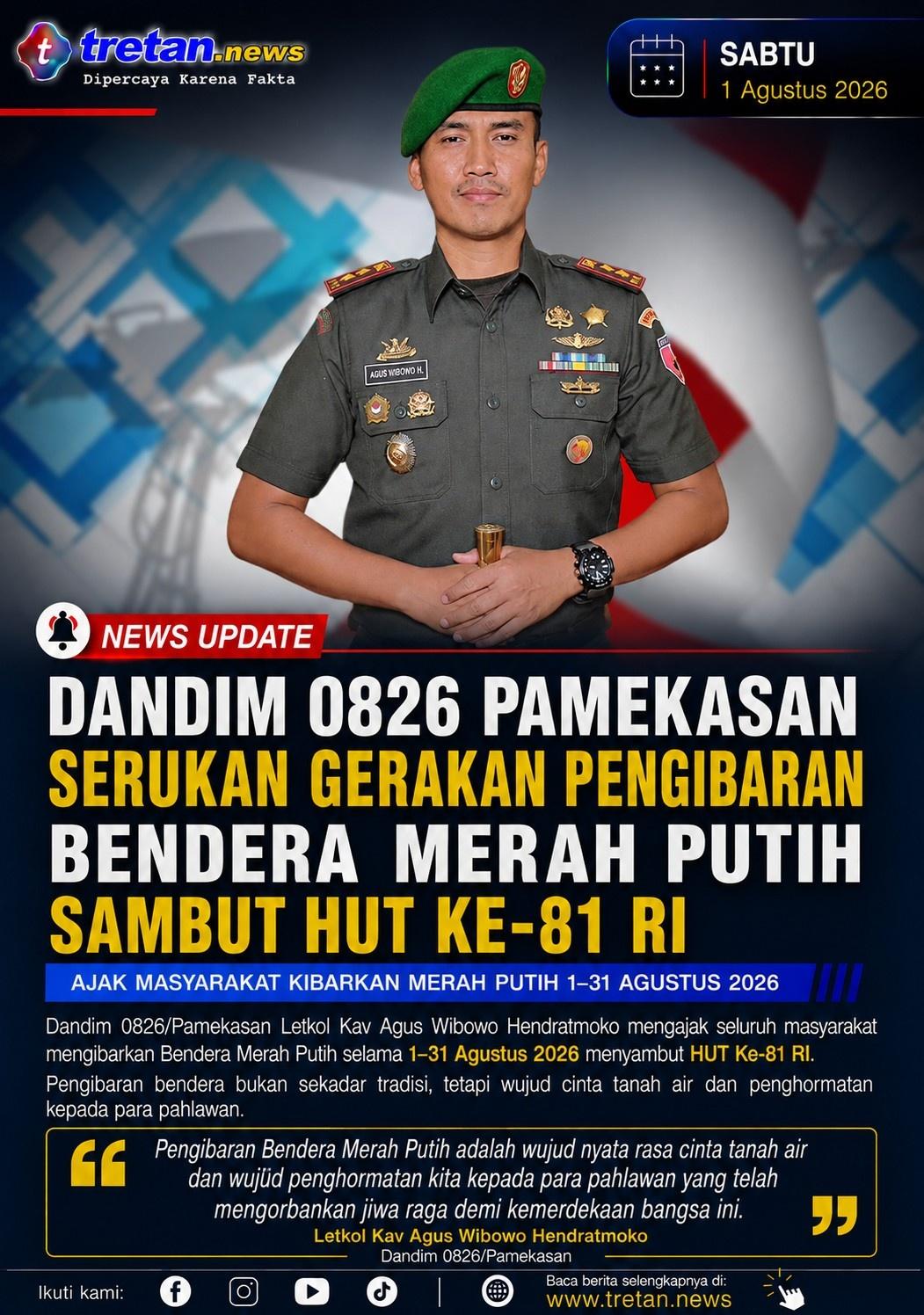 Dandim Pamekasan mengajak warga mengibarkan Bendera Merah Putih selama Agustus 2026