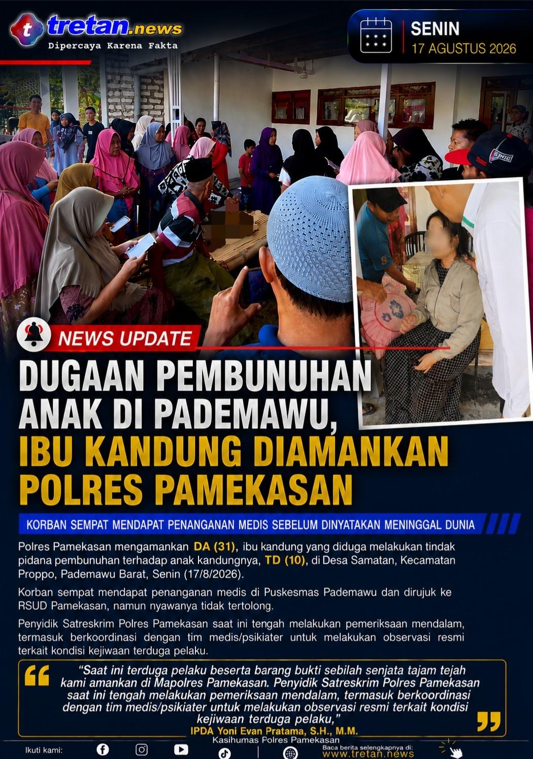 Ibu kandung diamankan Polres Pamekasan terkait dugaan pembunuhan anak
