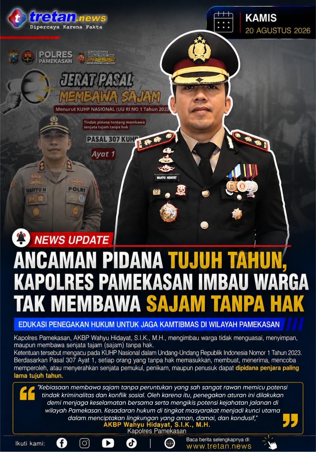 Kapolres Pamekasan imbau warga tidak membawa senjata tajam