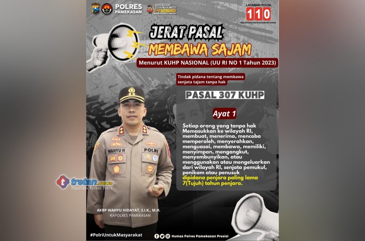 Kapolres Pamekasan imbau warga tidak membawa senjata tajam