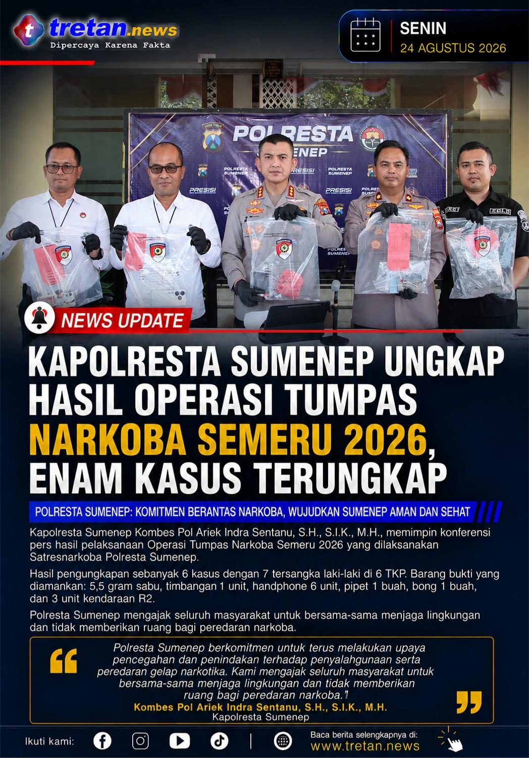 Kapolresta Sumenep memimpin konferensi pers hasil operasi narkoba 2026