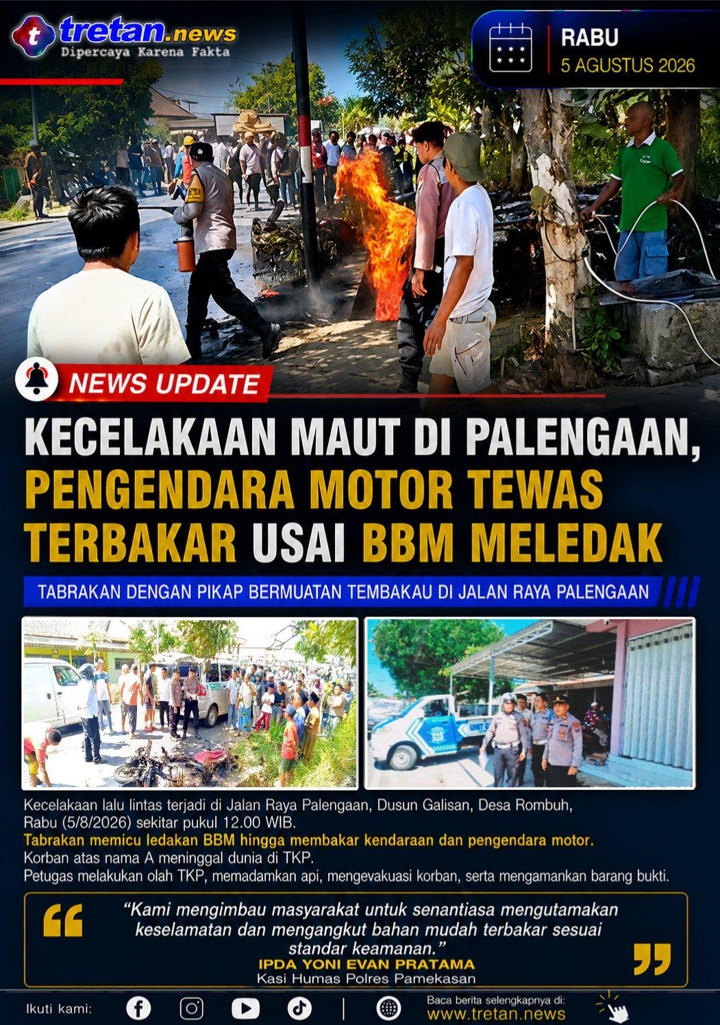 Petugas menangani kecelakaan maut di Jalan Raya Palengaan, Pamekasan