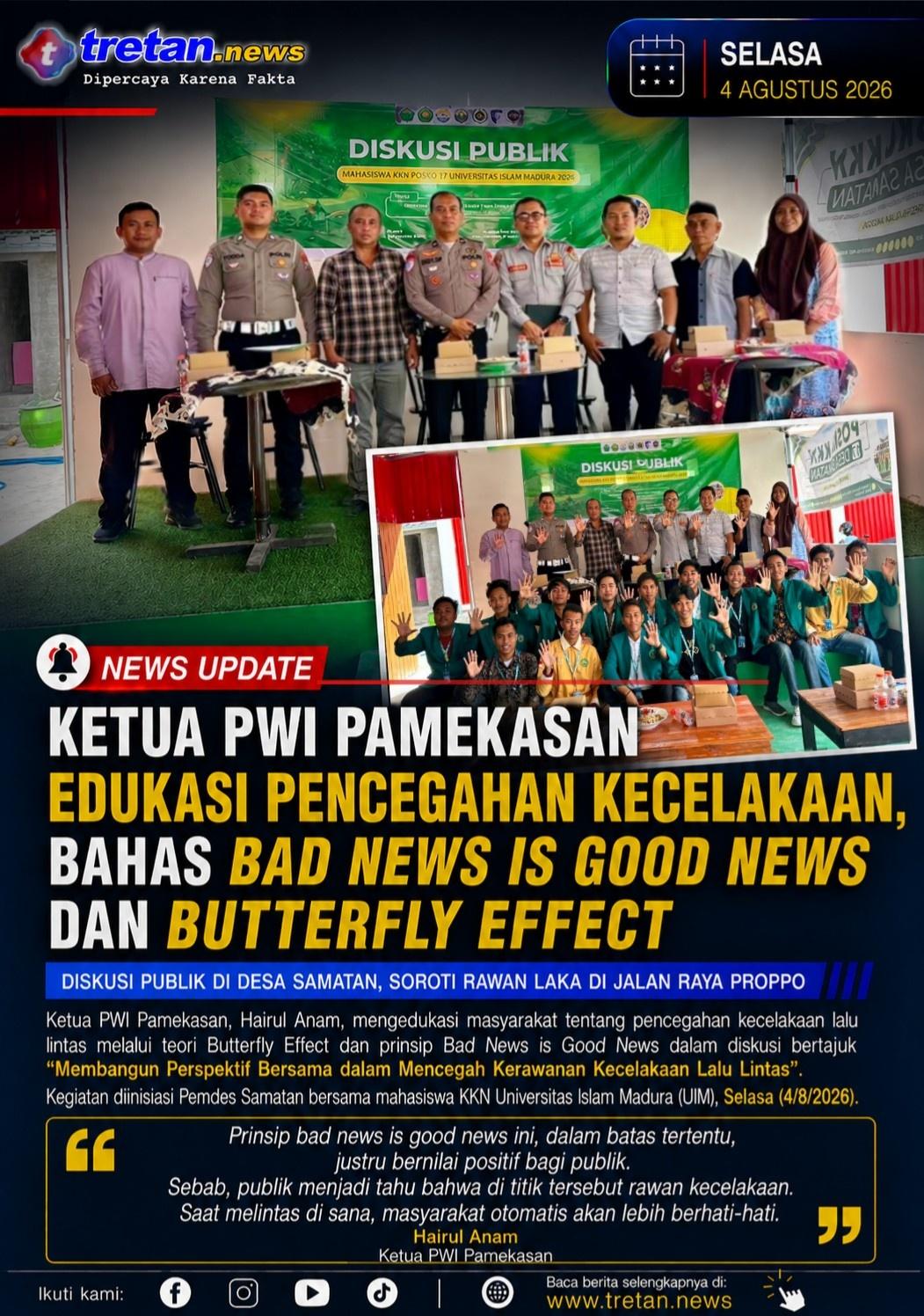 Ketua PWI Pamekasan menjelaskan Butterfly Effect dalam edukasi keselamatan berlalu lintas di Proppo
