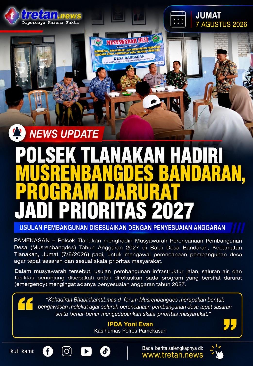 Polsek Tlanakan menghadiri Musrenbangdes Desa Bandaran 2027