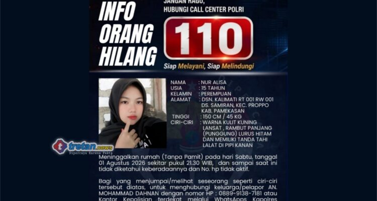 Anak hilang di Pamekasan, Polres Pamekasan mengajak masyarakat membantu pencarian Nur Alisa (15) melalui pamflet resmi dan Call Center Polri 110