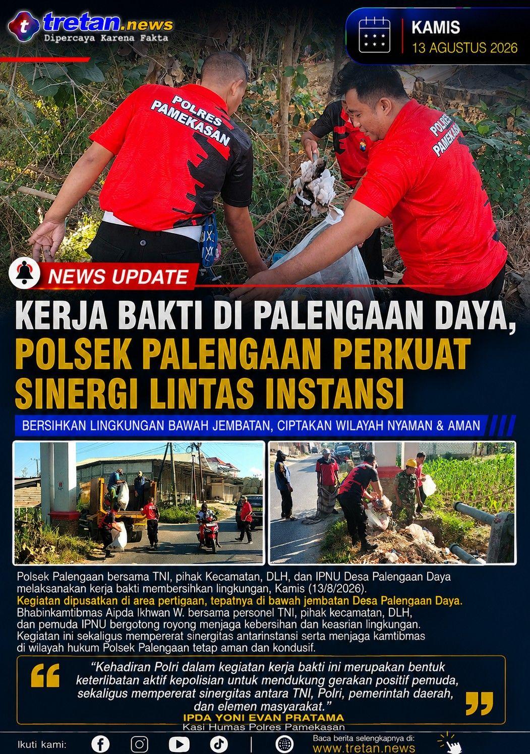 Polsek Palengaan Polres Pamekasan bersama TNI dan IPNU kerja bakti di Palengaan Daya