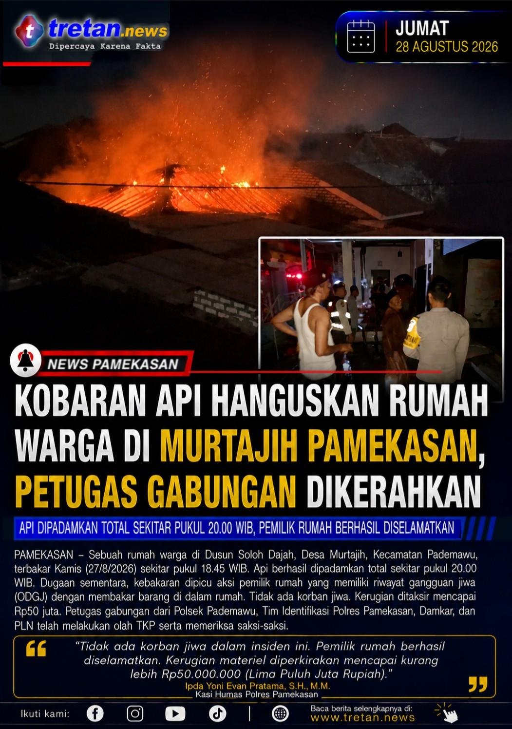 Petugas gabungan menangani kebakaran rumah warga di Murtajih Pamekasan