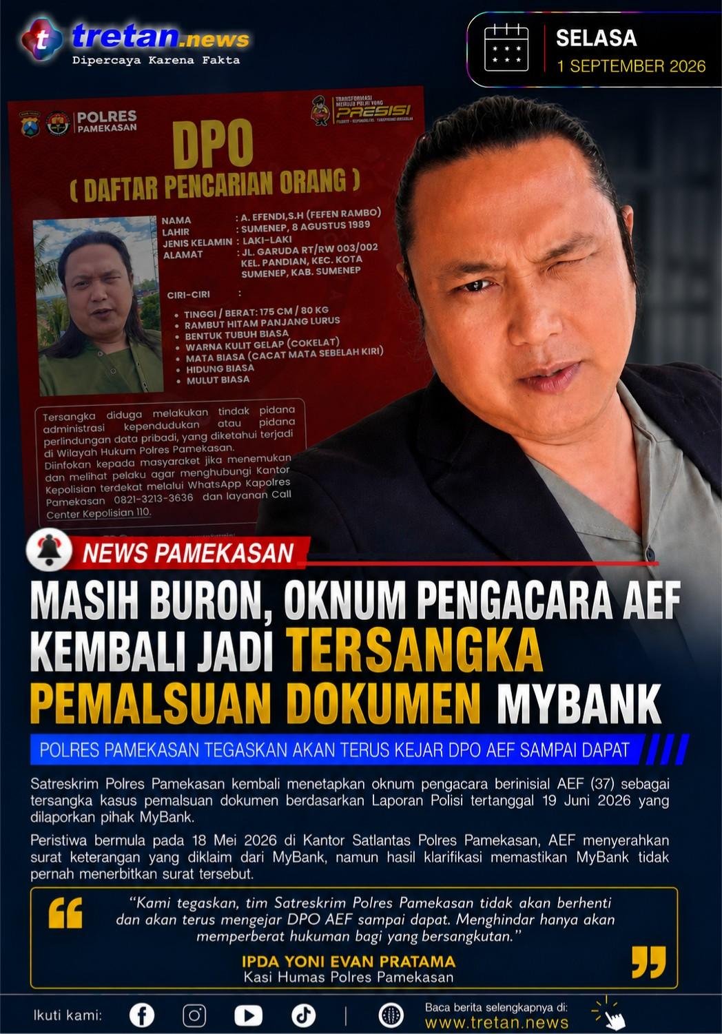AEF tersangka pemalsuan dokumen MyBank di Pamekasan