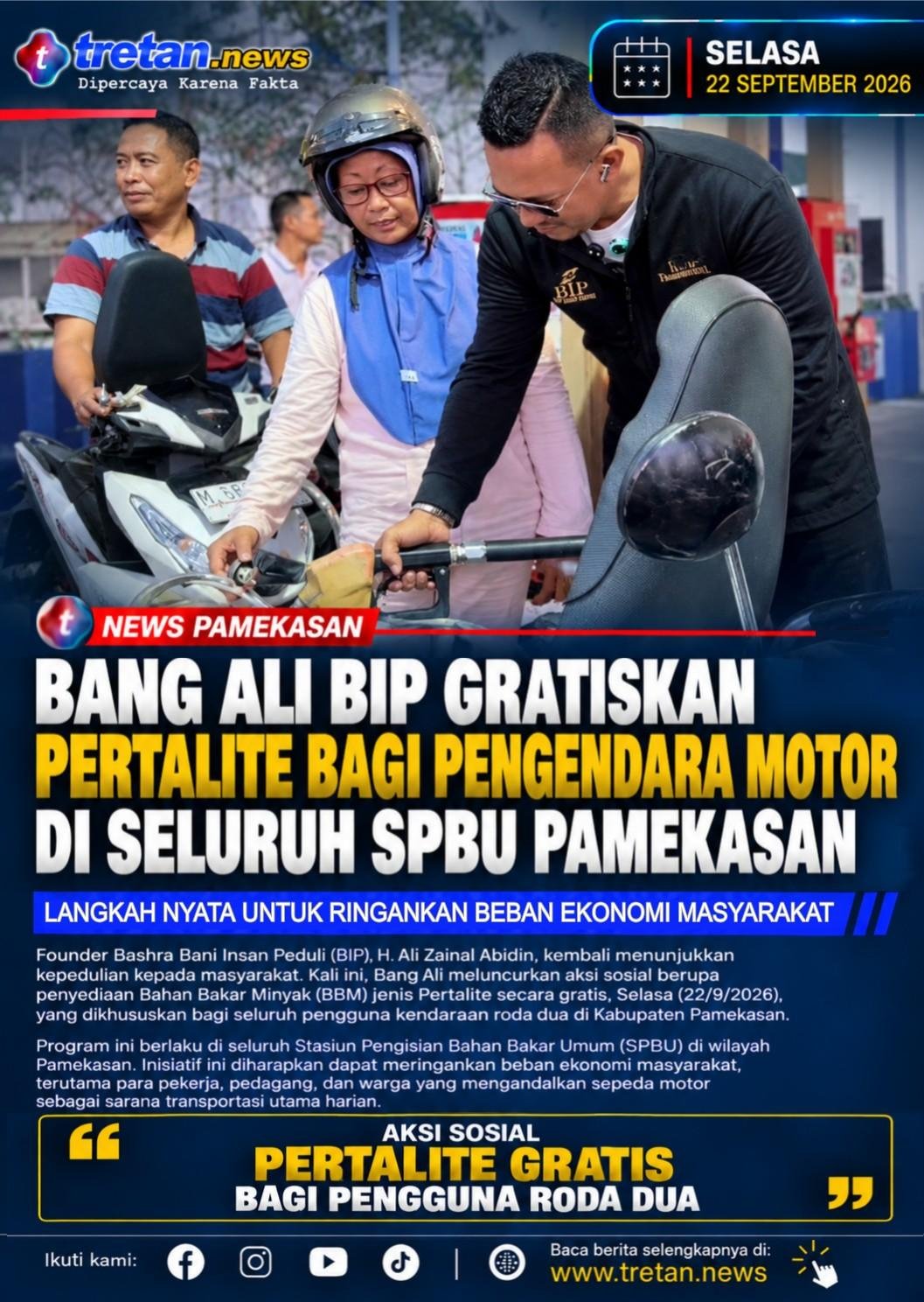 Program Pertalite gratis Bang Ali BIP bagi pengendara motor Pamekasan