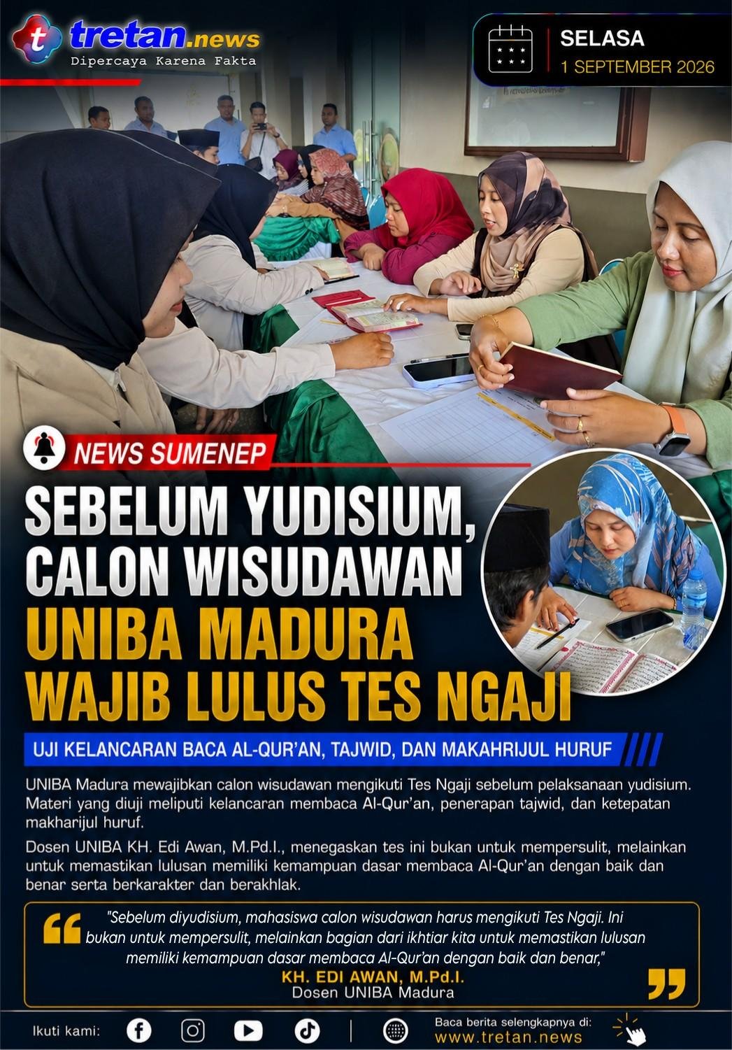 Calon wisudawan UNIBA Madura mengikuti Tes Ngaji sebelum yudisium