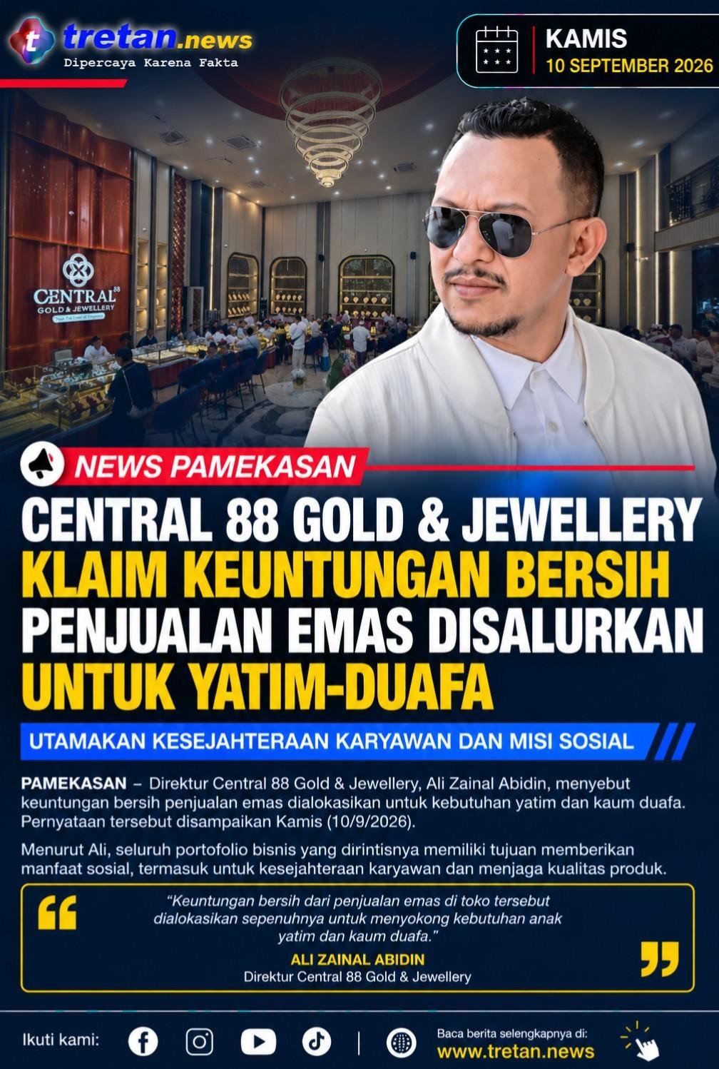 Direktur Central 88 Ali Zainal Abidin sampaikan misi sosial