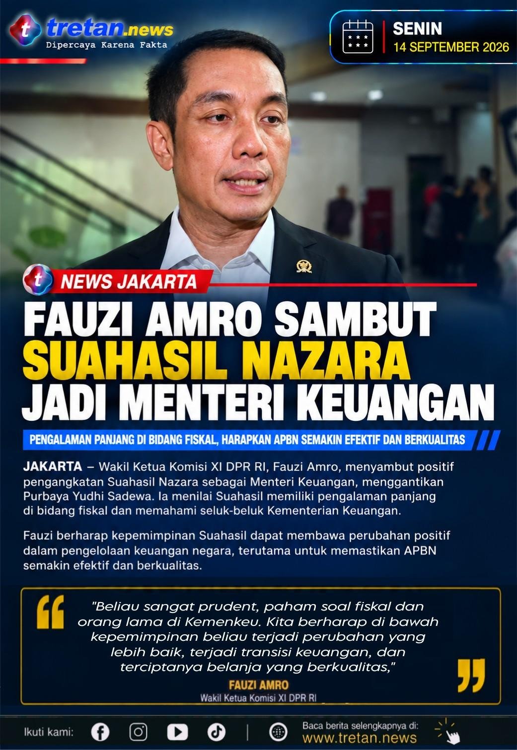 Fauzi Amro menyambut Suahasil Nazara sebagai Menteri Keuangan