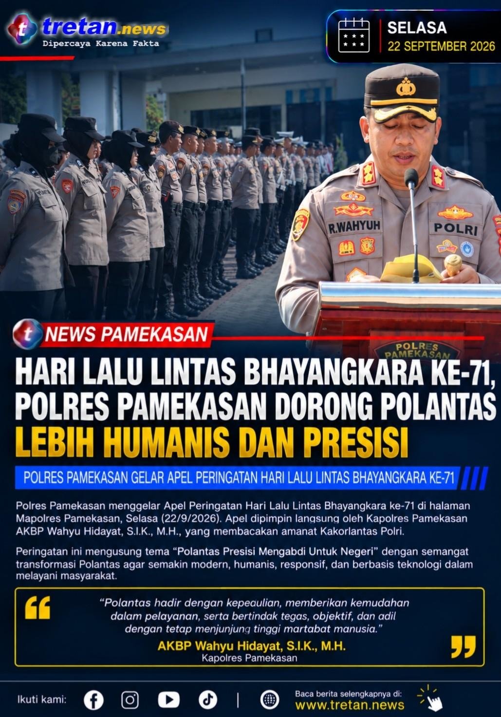 Kapolres Pamekasan memimpin apel Hari Lalu Lintas Bhayangkara ke-71