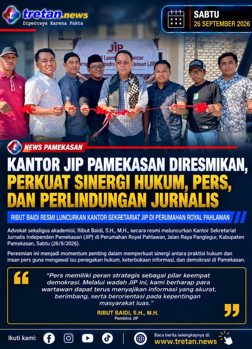 Ribut Baidi meresmikan Kantor JIP Pamekasan