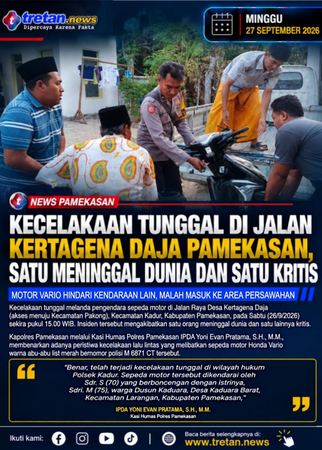 Kecelakaan tunggal sepeda motor di Jalan Kertagena Daja Pamekasan