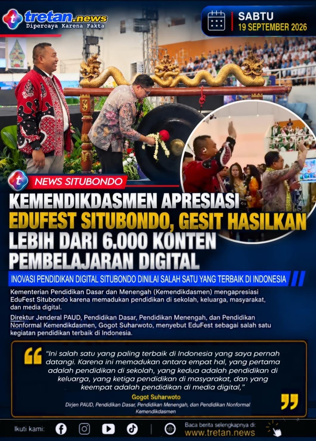 Kemendikdasmen apresiasi EduFest Situbondo dan program GESIT