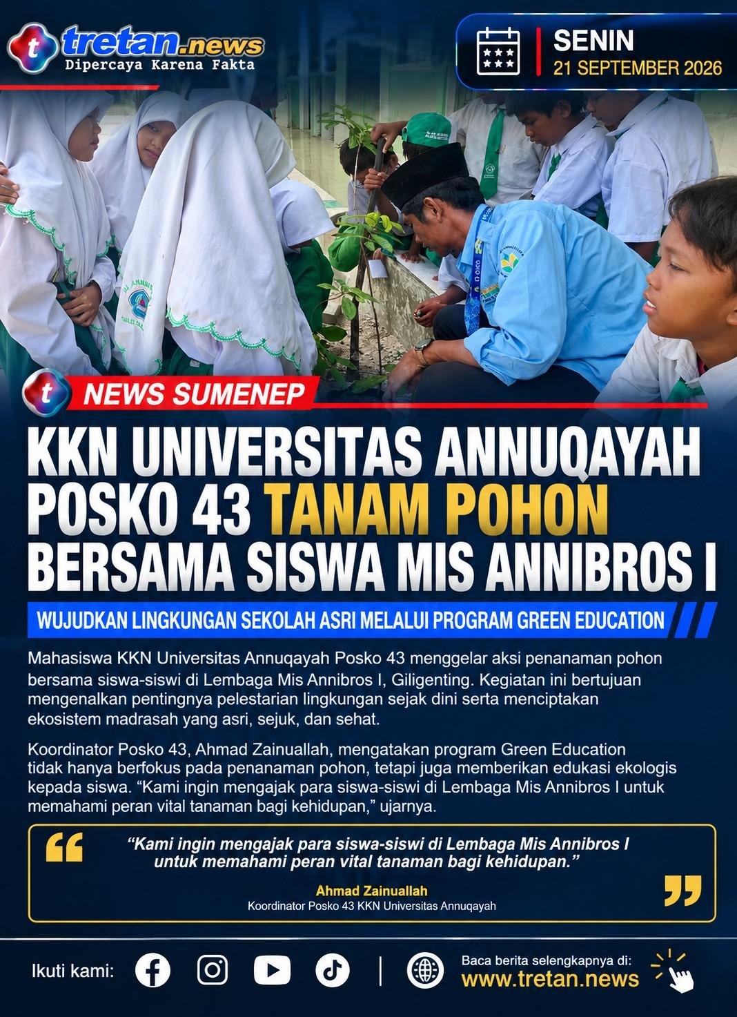 Mahasiswa KKN Annuqayah Posko 43 menanam pohon bersama siswa MIS Annibros I