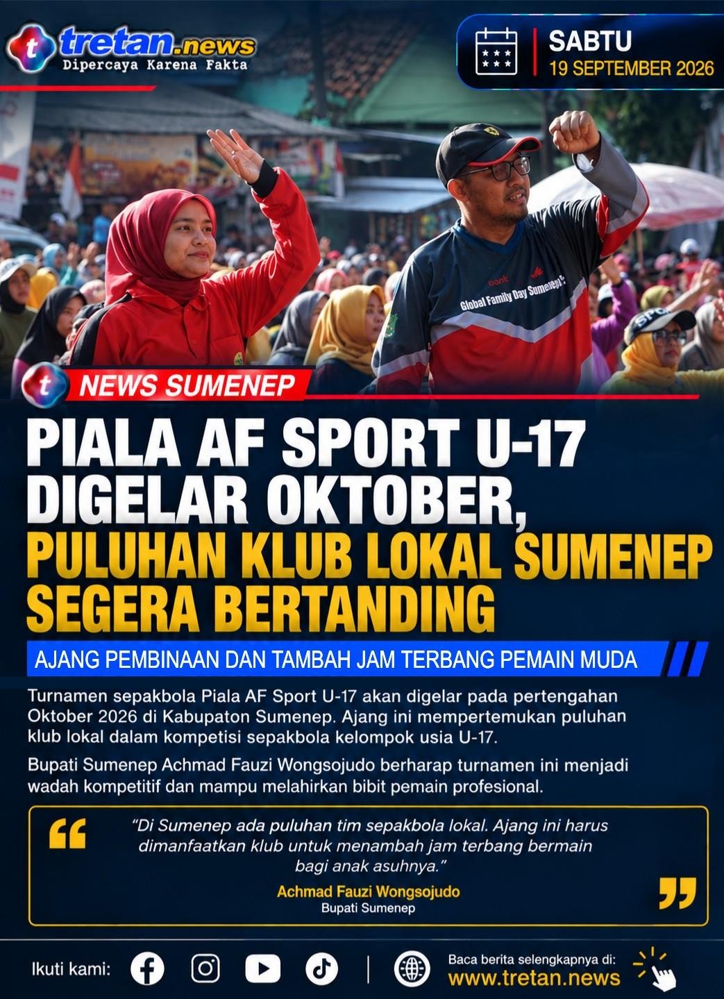 Piala AF Sport U-17 Sumenep digelar Oktober 2026