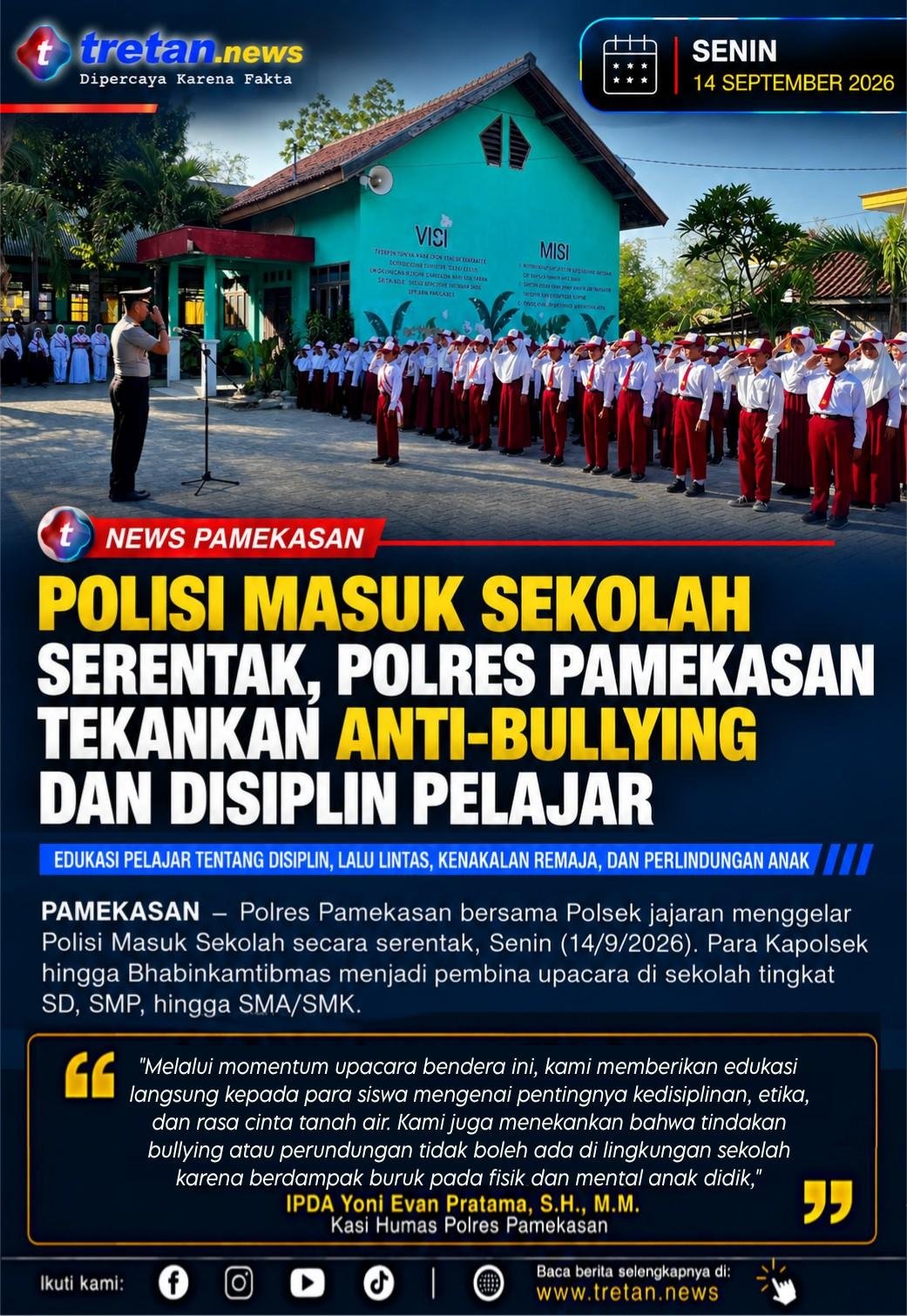 Personel Polres Pamekasan menjadi pembina dalam polisi masuk sekolah