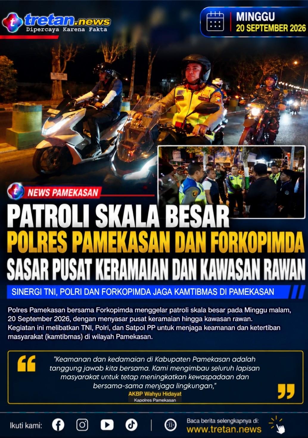 Polres Pamekasan bersama Forkopimda menggelar patroli skala besar